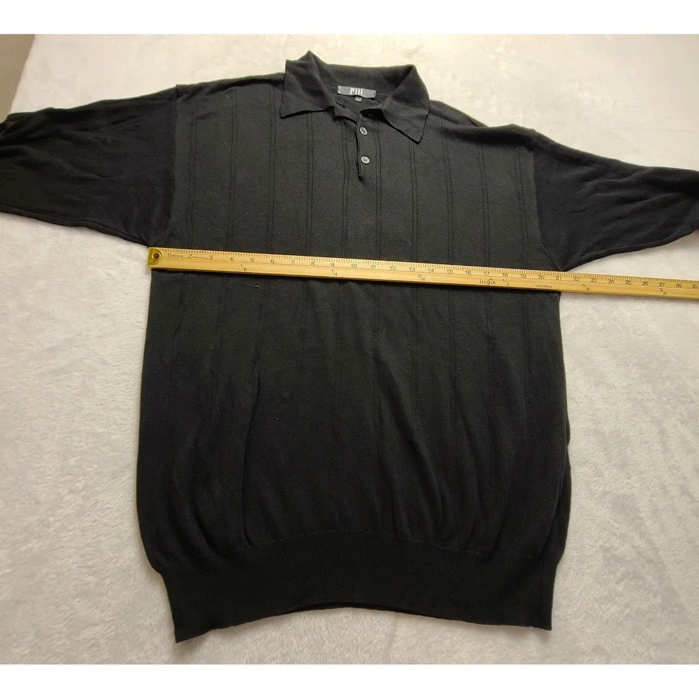 Fiii Men's Large Black Cotton Modal Knit Long Sleeve Polo Sweater‎ Made in Italy